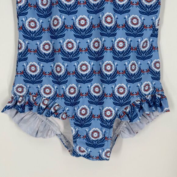 Grace & James Kids Frances One Piece Ruffle Trim Swimsuit in Blue | Size 6 - Picture 6 of 9
